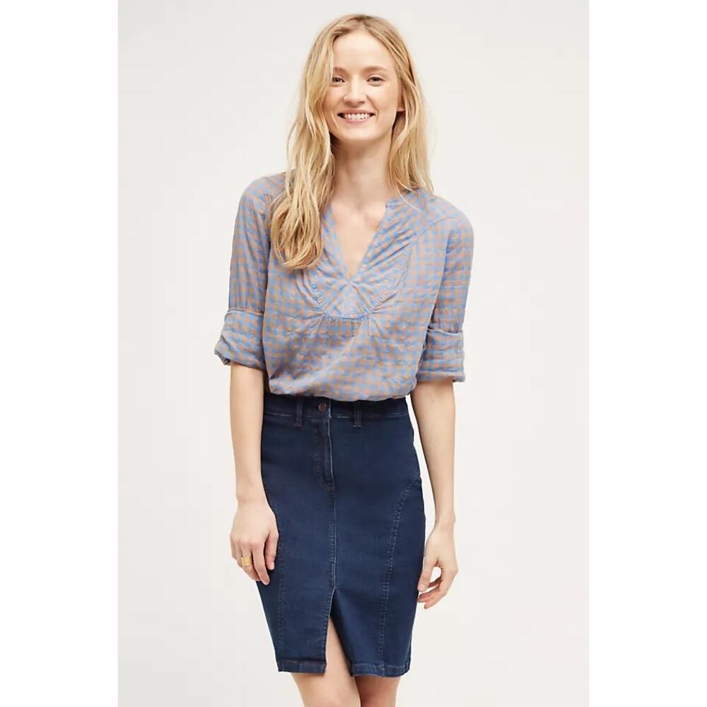 Anthropologie Holding Horses Plaid Western Structured Blouse Top Long Sleeve